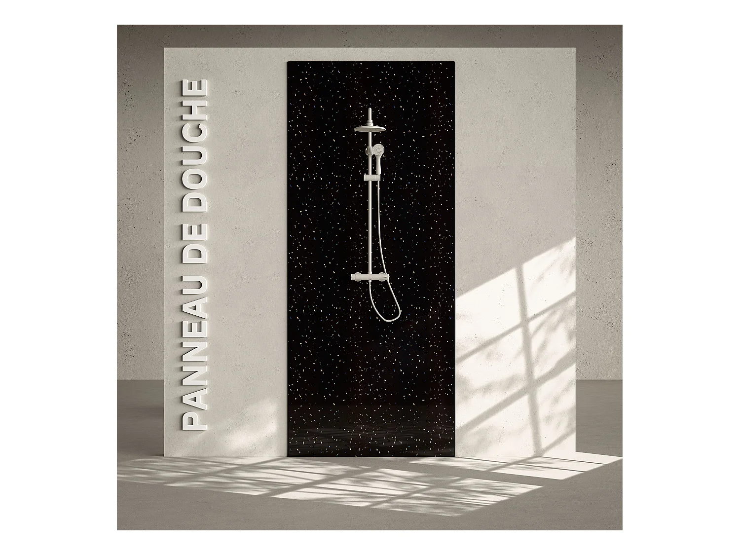 Panneau Douche PVC Terrazzo Noir - L. 240 x l. 100 x ép. 1 cm
