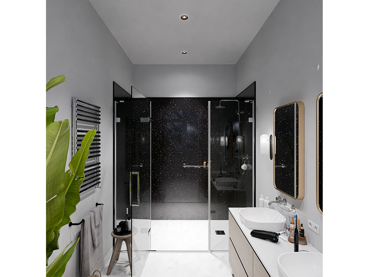 Panneau Douche PVC Terrazzo Noir - L. 240 x l. 100 x ép. 1 cm