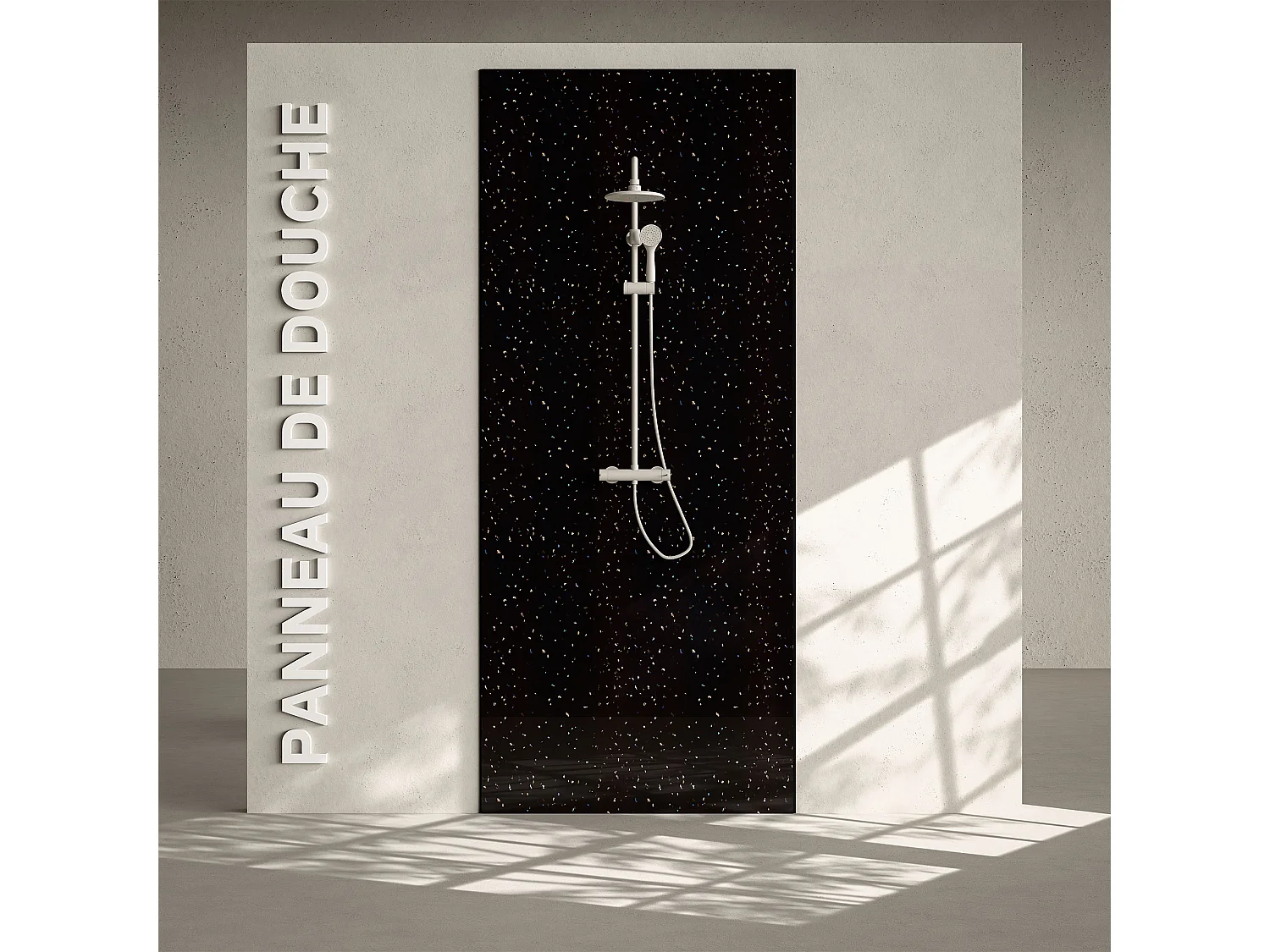 Panneau Douche PVC Terrazzo Noir - L. 240 x l. 100 x ép. 1 cm