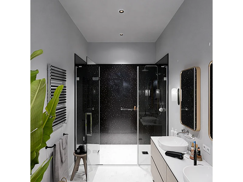 Panneau Douche PVC Terrazzo Noir - L. 240 x l. 100 x ép. 1 cm