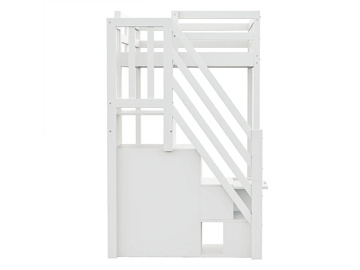 Hochbett mit Fenster und Ablage-Sicherheitsleiter Multifunktionsbett Kinderbett Einzelbett 90x200 cm