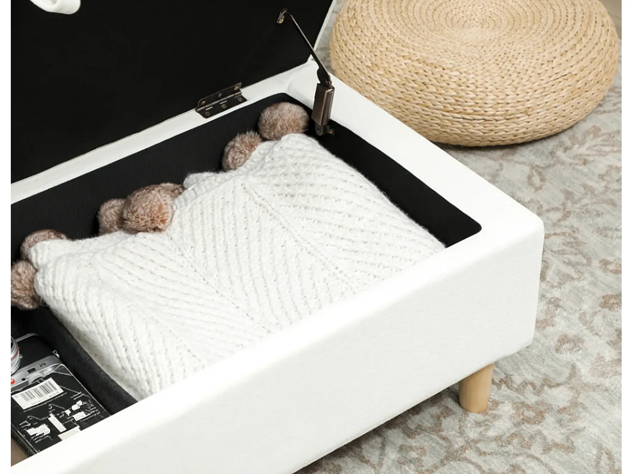 Polsterhocker mit Stauraum, Schuhbank weicher Stoffbezug,Sitzhocker mit Stauraum Aufbewahrungsbox