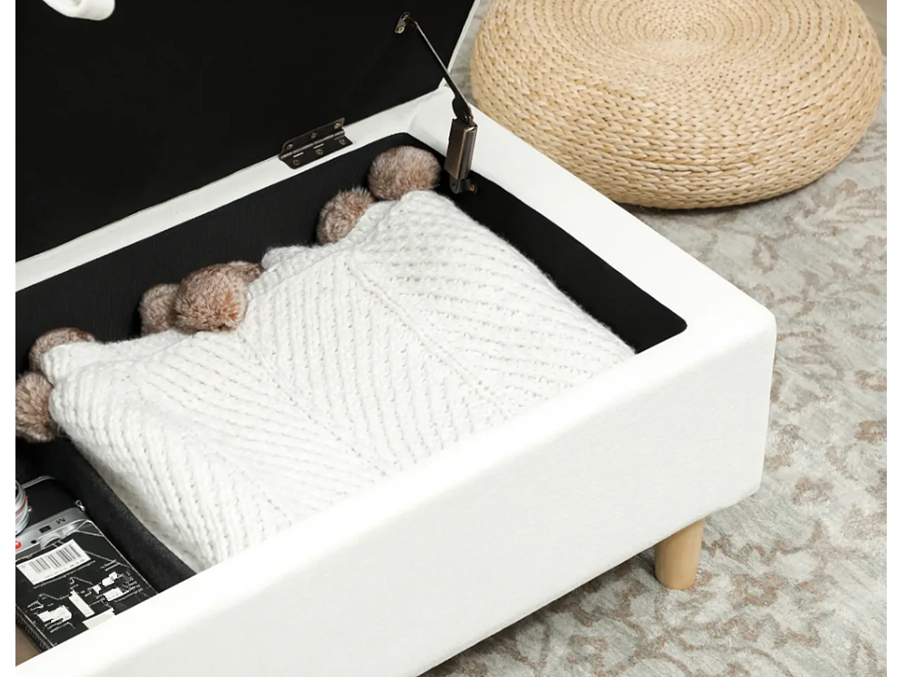 Polsterhocker mit Stauraum, Schuhbank weicher Stoffbezug,Sitzhocker mit Stauraum Aufbewahrungsbox