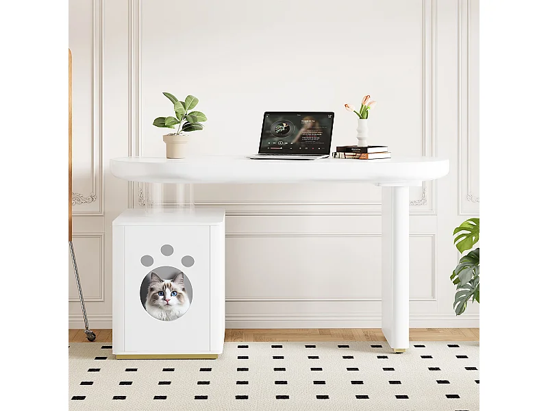 Schreibtisch mit Haustierbett Stabil und Modern Computer-Schreibtisch Haustiergrößen M–XL 117 × 50 × 76 cm Weiß
