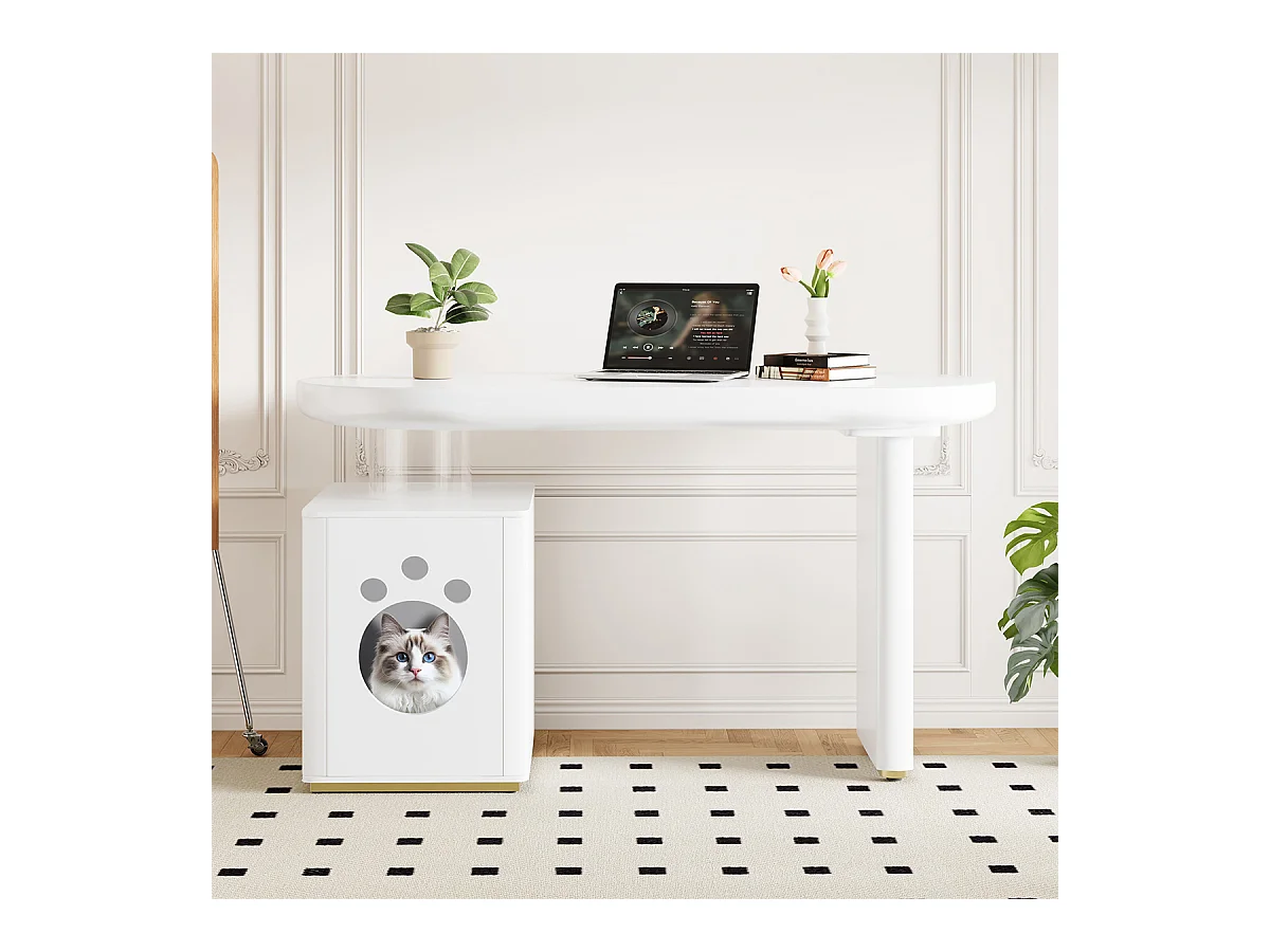 Schreibtisch mit Haustierbett Stabil und Modern Computer-Schreibtisch Haustiergrößen M–XL 117 × 50 × 76 cm Weiß