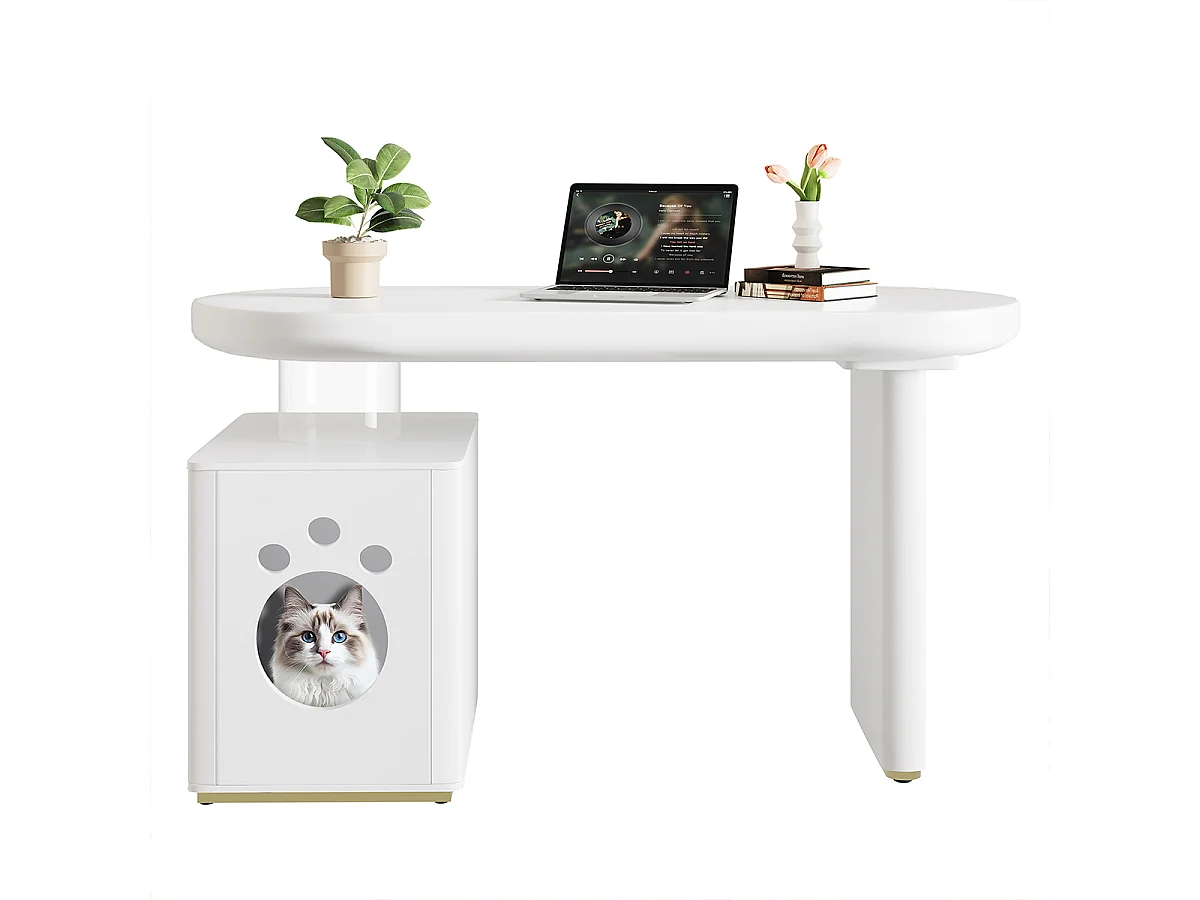 Schreibtisch mit Haustierbett Stabil und Modern Computer-Schreibtisch Haustiergrößen M–XL 117 × 50 × 76 cm Weiß