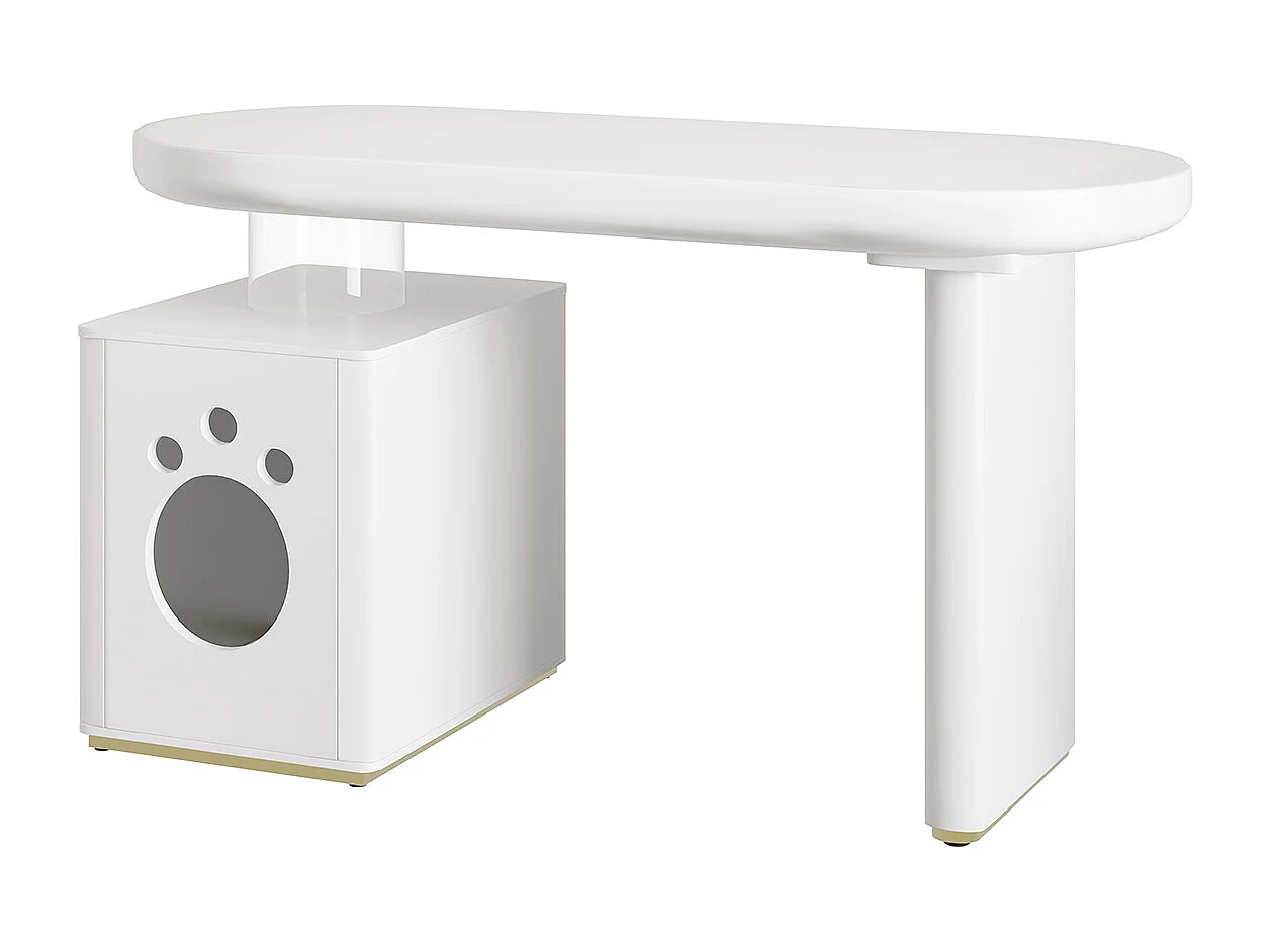 Schreibtisch mit Haustierbett Stabil und Modern Computer-Schreibtisch Haustiergrößen M–XL 117 × 50 × 76 cm Weiß