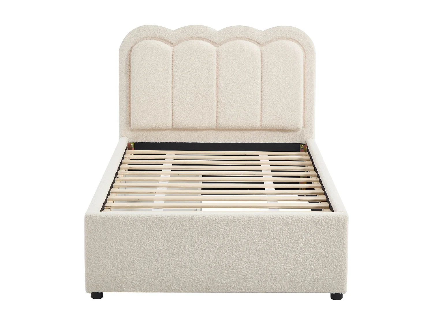 Seng 90 x 190 cm med 2 skuffer - Med LED - Bouclé stof - Creme + Madras - NESTIAKO