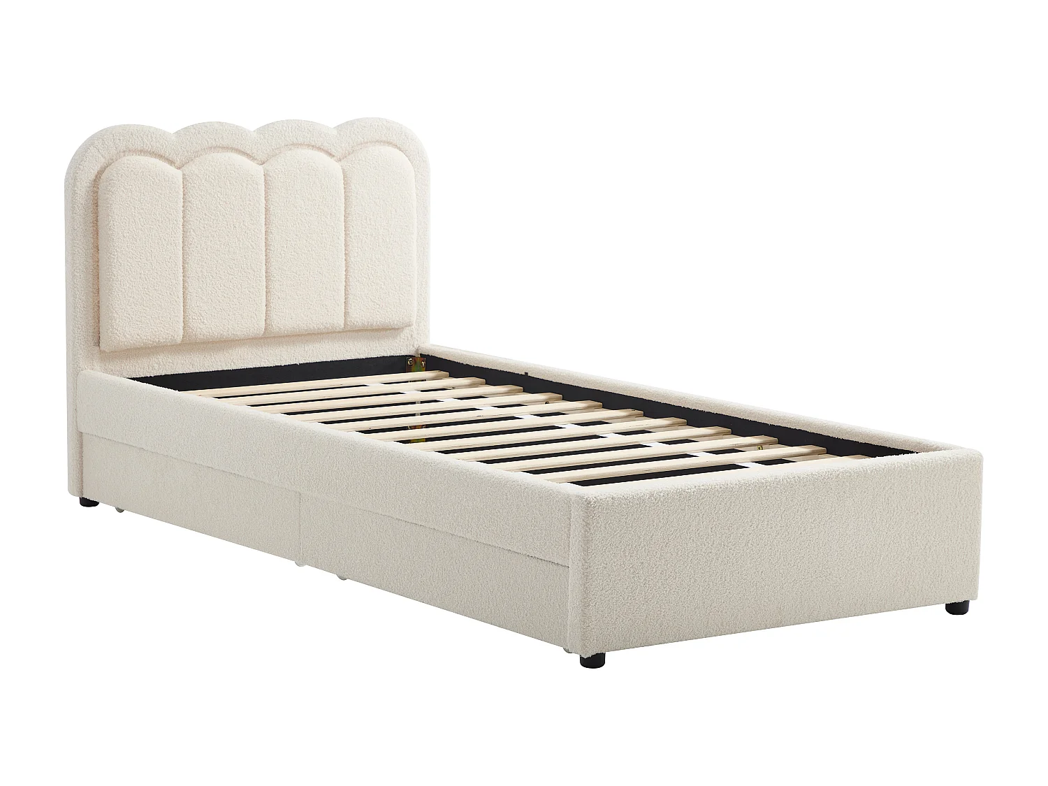 Seng 90 x 190 cm med 2 skuffer - Med LED - Bouclé stof - Creme + Madras - NESTIAKO