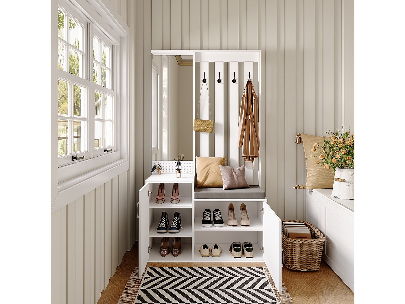 Hal Bank Met Parapluhouder,Metalen Schoenenrek Bank Schoen Opbergbank,Leer Gestoffeerde De Bank Van De Schoen Moderne Post Schoenorganisator Meubels-Witte 80x33x38cm(31x13x15inch