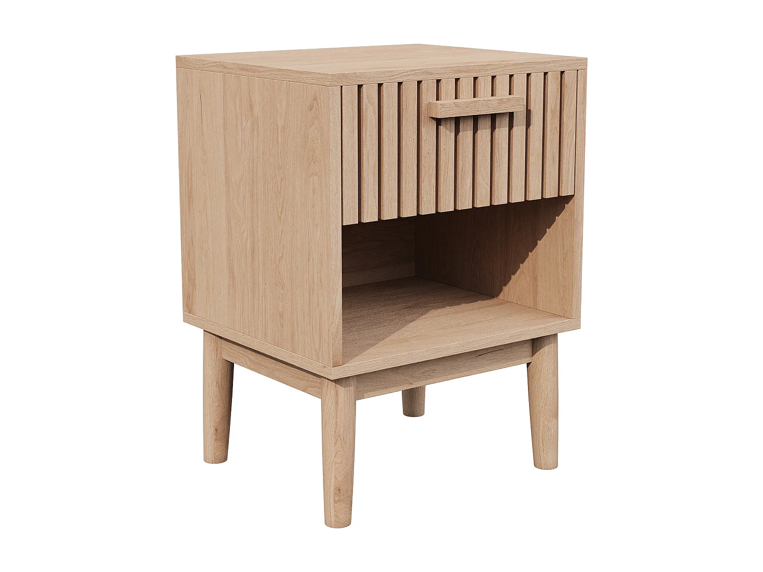 Nachtkastje van hout met 1 lade en open plank, modern golvend paneelontwerp, 55x40x35cm