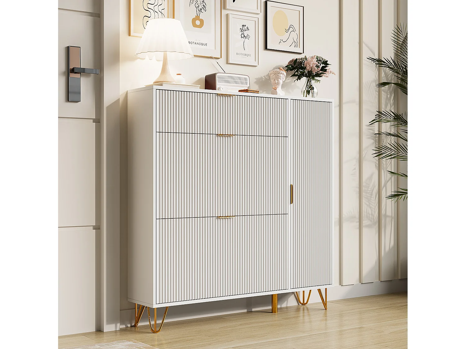 Étagère à chaussures moderne blanche avec rangement réglable et design antidérapant – Style luxe léger