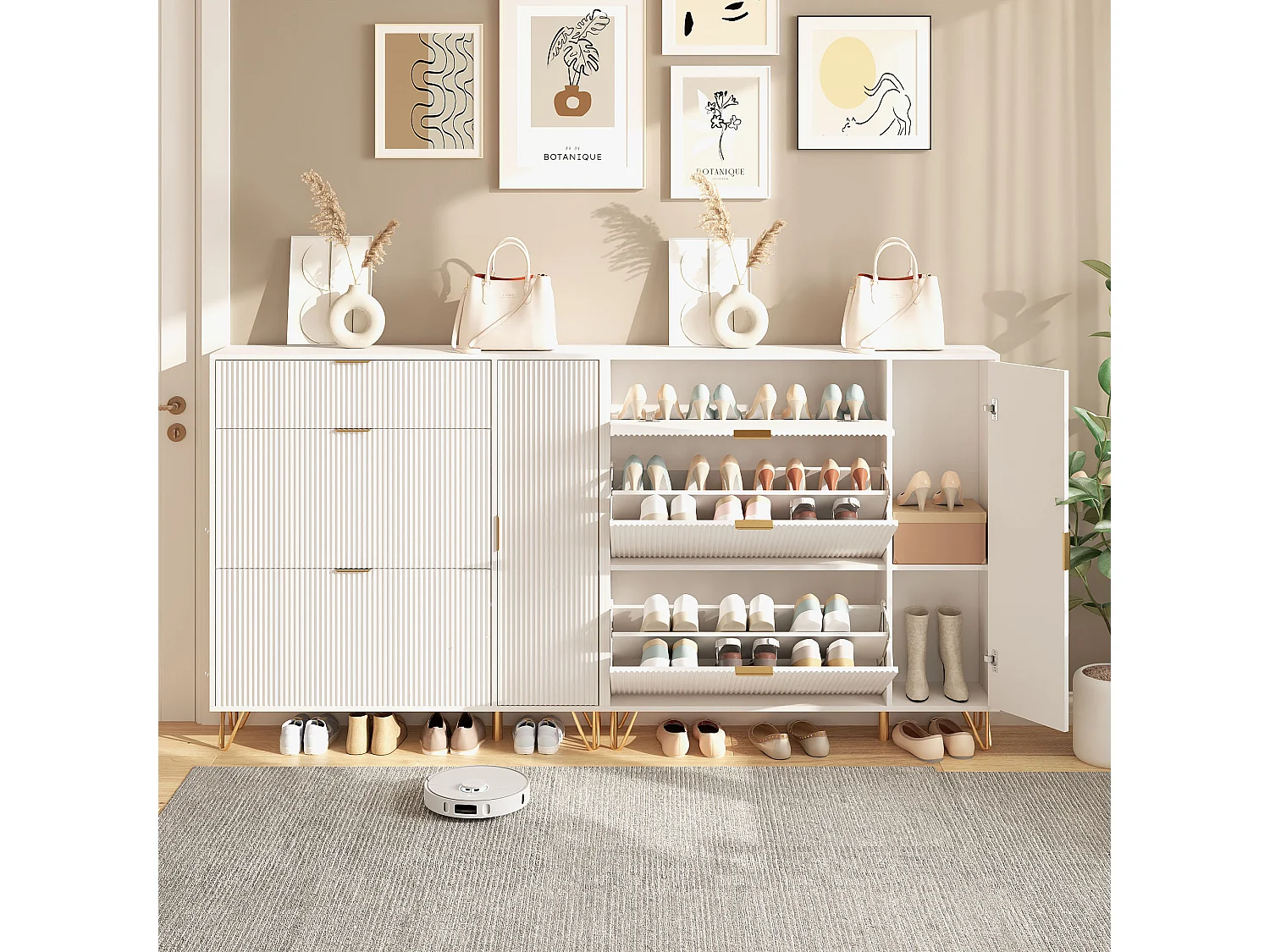 Étagère à chaussures moderne blanche avec rangement réglable et design antidérapant – Style luxe léger