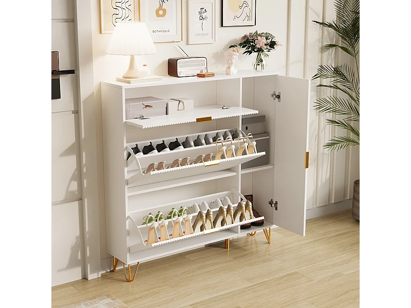 Zapatero moderno blanco con almacenamiento ajustable y diseño antideslizante: estilo lujoso y ligero.