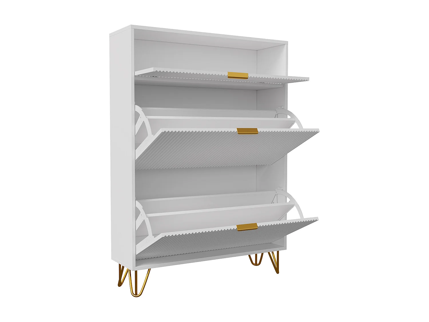 Meuble à chaussures moderne en bois avec 3 portes battantes, pieds en métal doré et design antichute – Grand meuble à chaussures, blanc, 49 x 29 x 120 cm