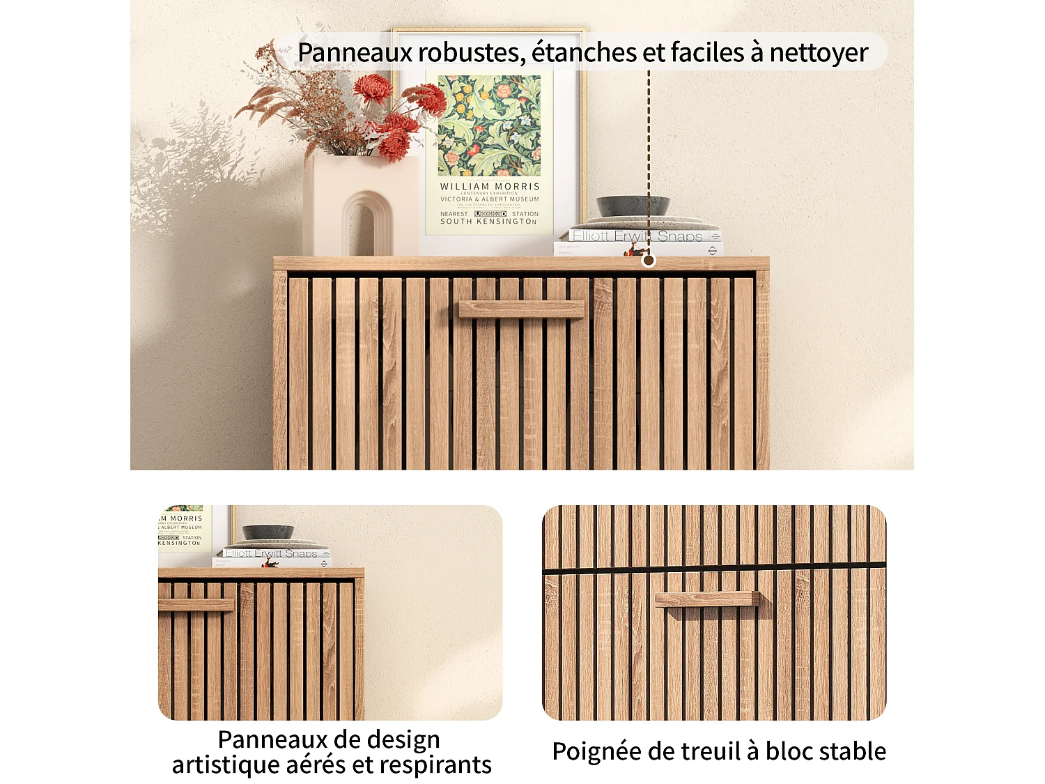 Zapatero de madera de diseño moderno, 3 cajones basculantes, 113 x 60 x 24 cm – Estructura robusta y panel transpirable