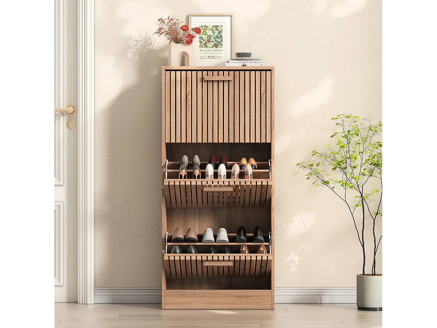 Meuble à chaussures en bois au design moderne, 3 tiroirs basculants, 113 x 60 x 24 cm – Structure robuste et panneau respirant