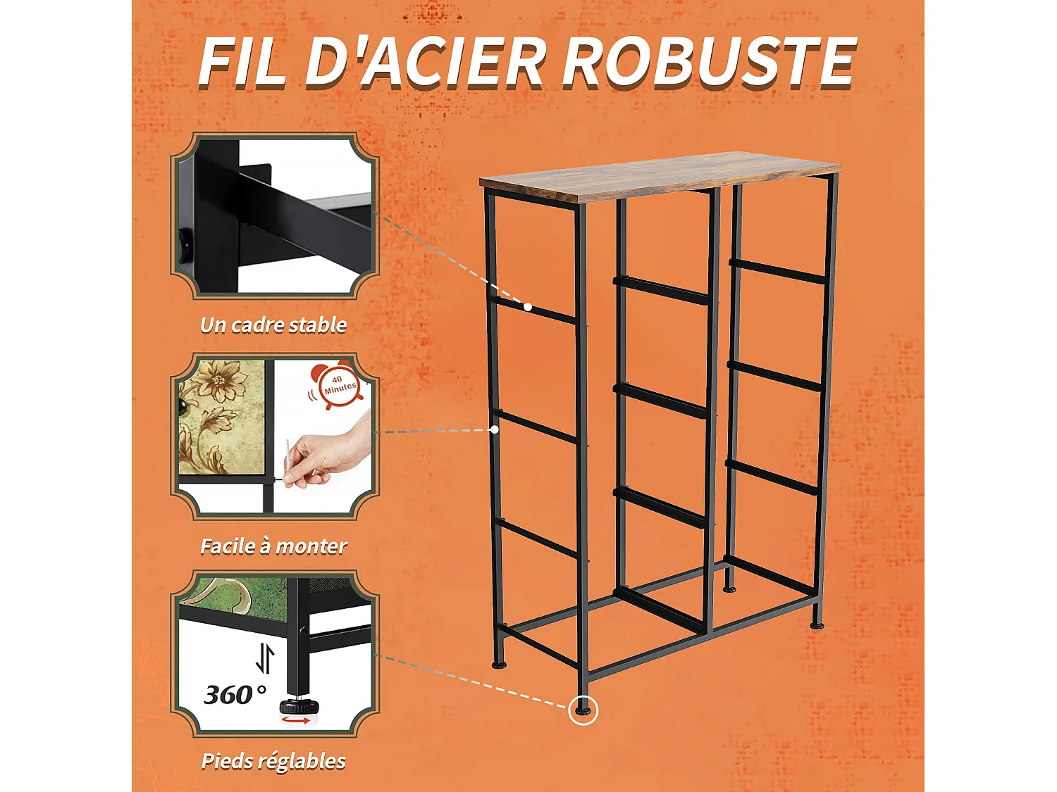 Commode vintage à 8 tiroirs en tissu imprimé et structure en métal – Design rétro et fonctionnel