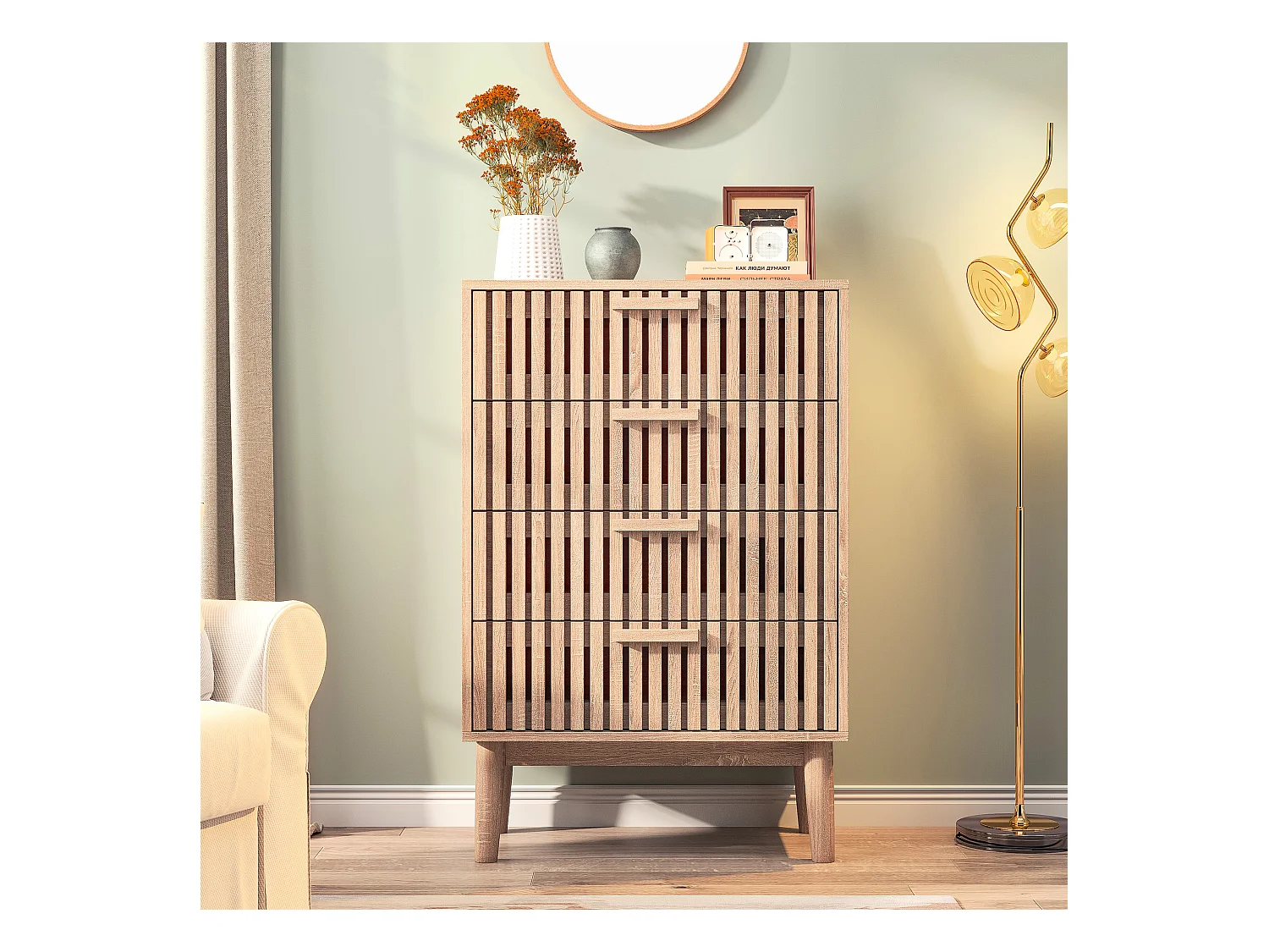 Kommode aus Holz mit 4 Schubladen, belüftetem Design und Fallschutz