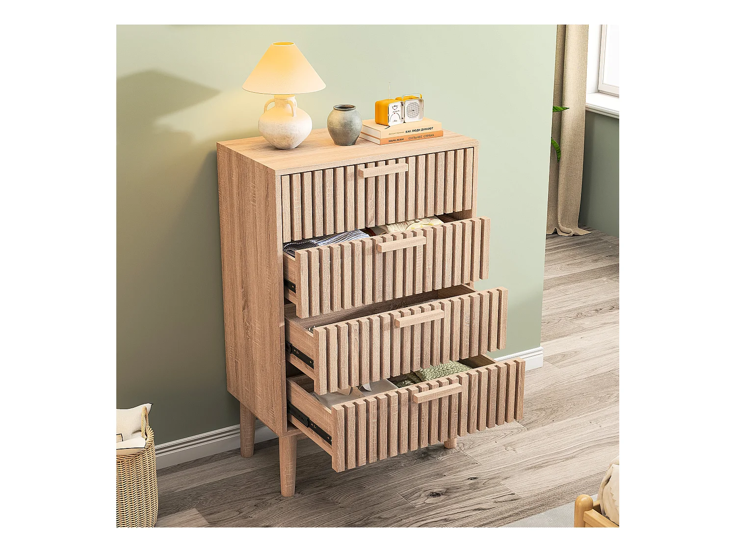 Kommode aus Holz mit 4 Schubladen, belüftetem Design und Fallschutz