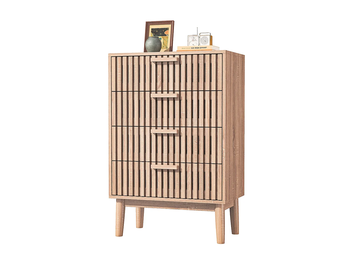 Houten ladekast met 4 lades, geventileerd ontwerp en valbeveiliging
