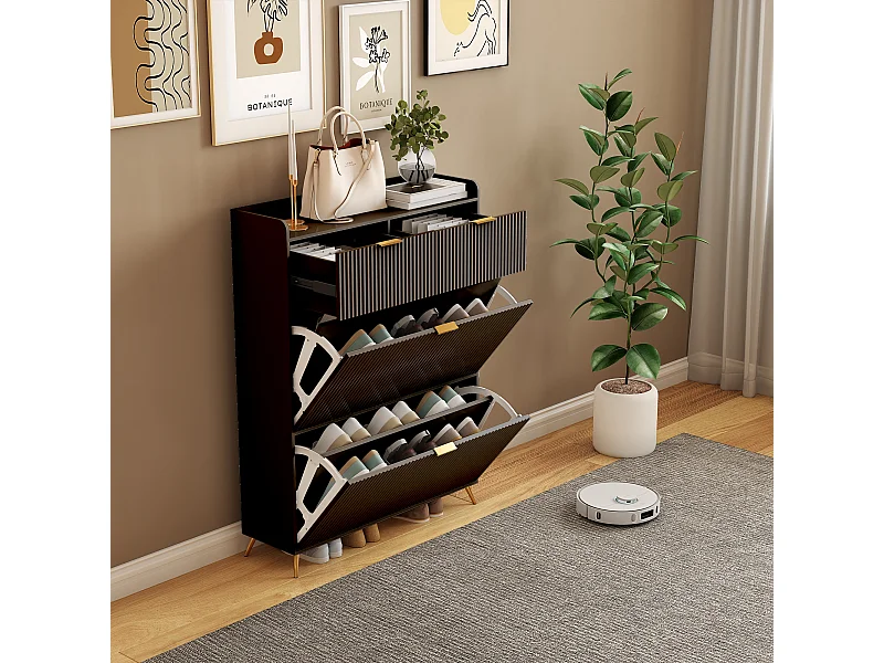 Scarpiera moderna nera con 2 cassetti e 2 ante basculanti: design minimalista e funzionale