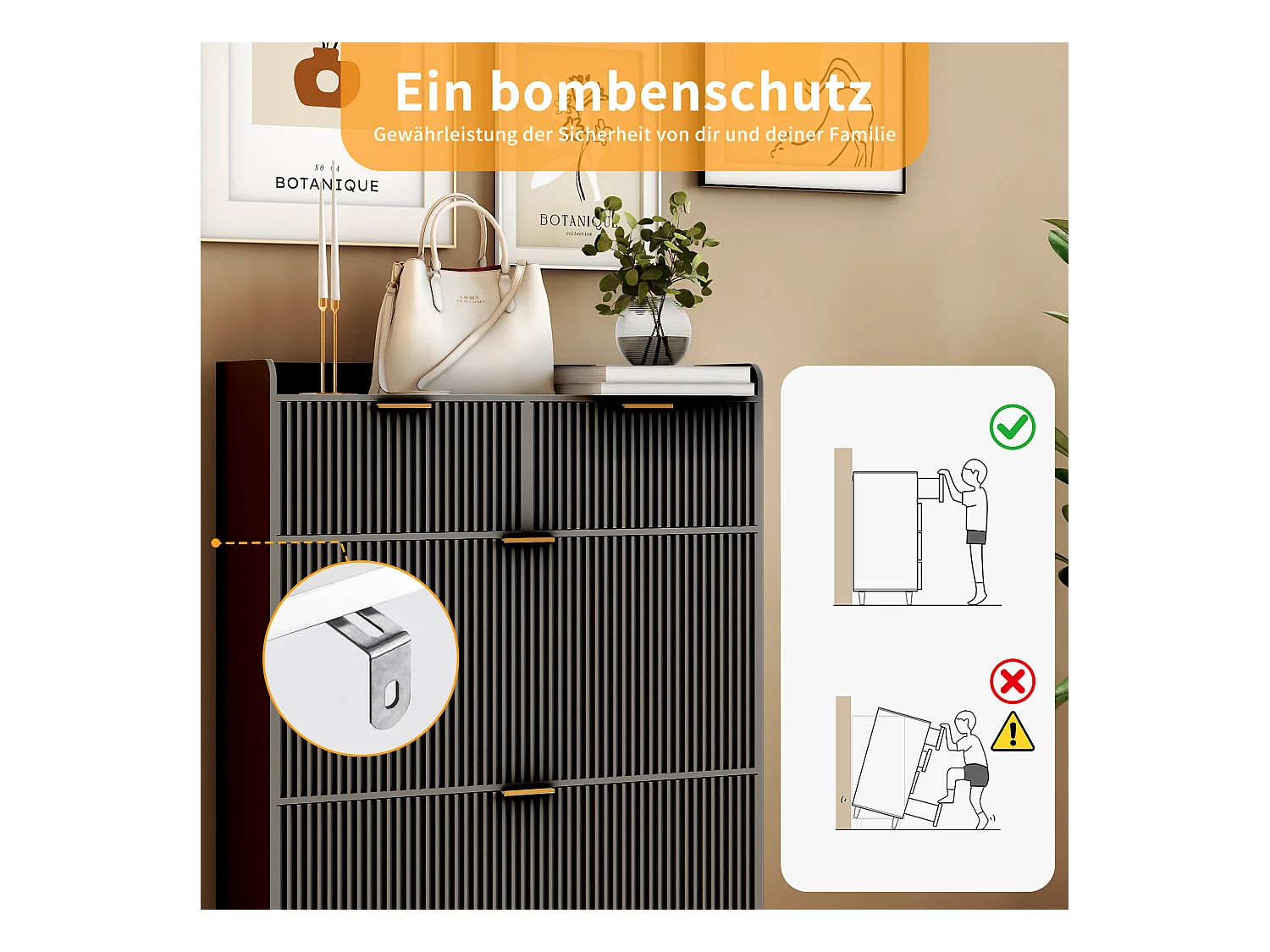 Meuble à chaussures noir moderne avec 2 tiroirs et 2 portes basculantes – Design minimaliste et fonctionnel