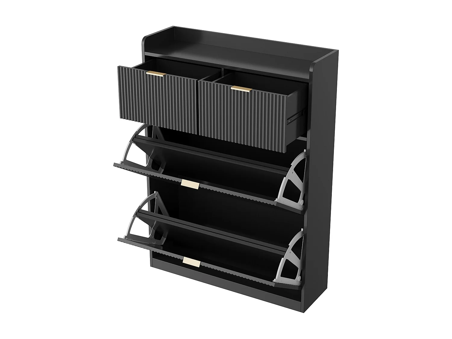 Sapateira Moderna Preta com 2 Gavetas e 2 Portas Basculantes – Design Minimalista e Funcional