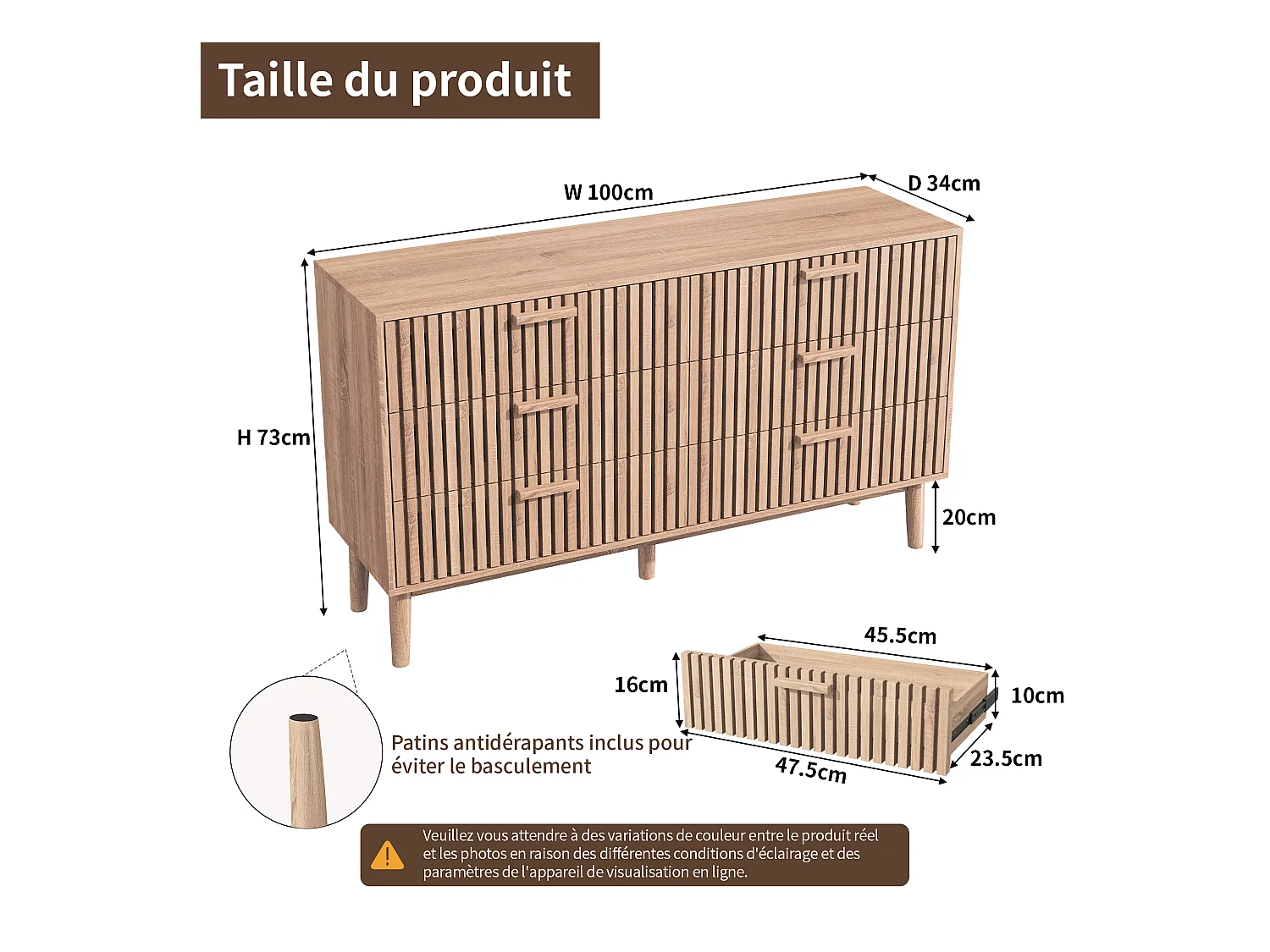 Holzkommode mit 6 Schubladen – Art-Deco-Design, stabile Struktur, große Lagerkapazität