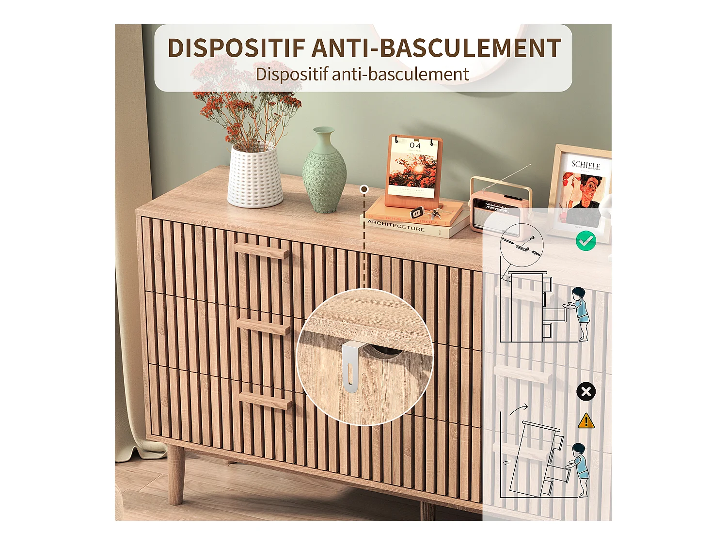 Holzkommode mit 6 Schubladen – Art-Deco-Design, stabile Struktur, große Lagerkapazität