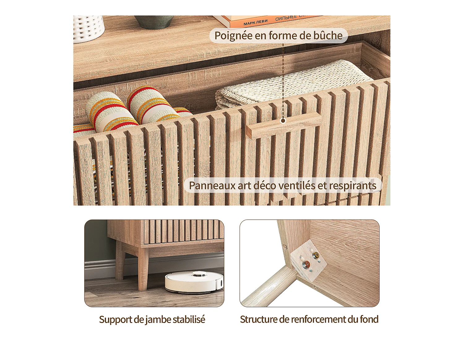 Commode en bois à 6 tiroirs – Design Art déco, structure robuste, grande capacité de rangement