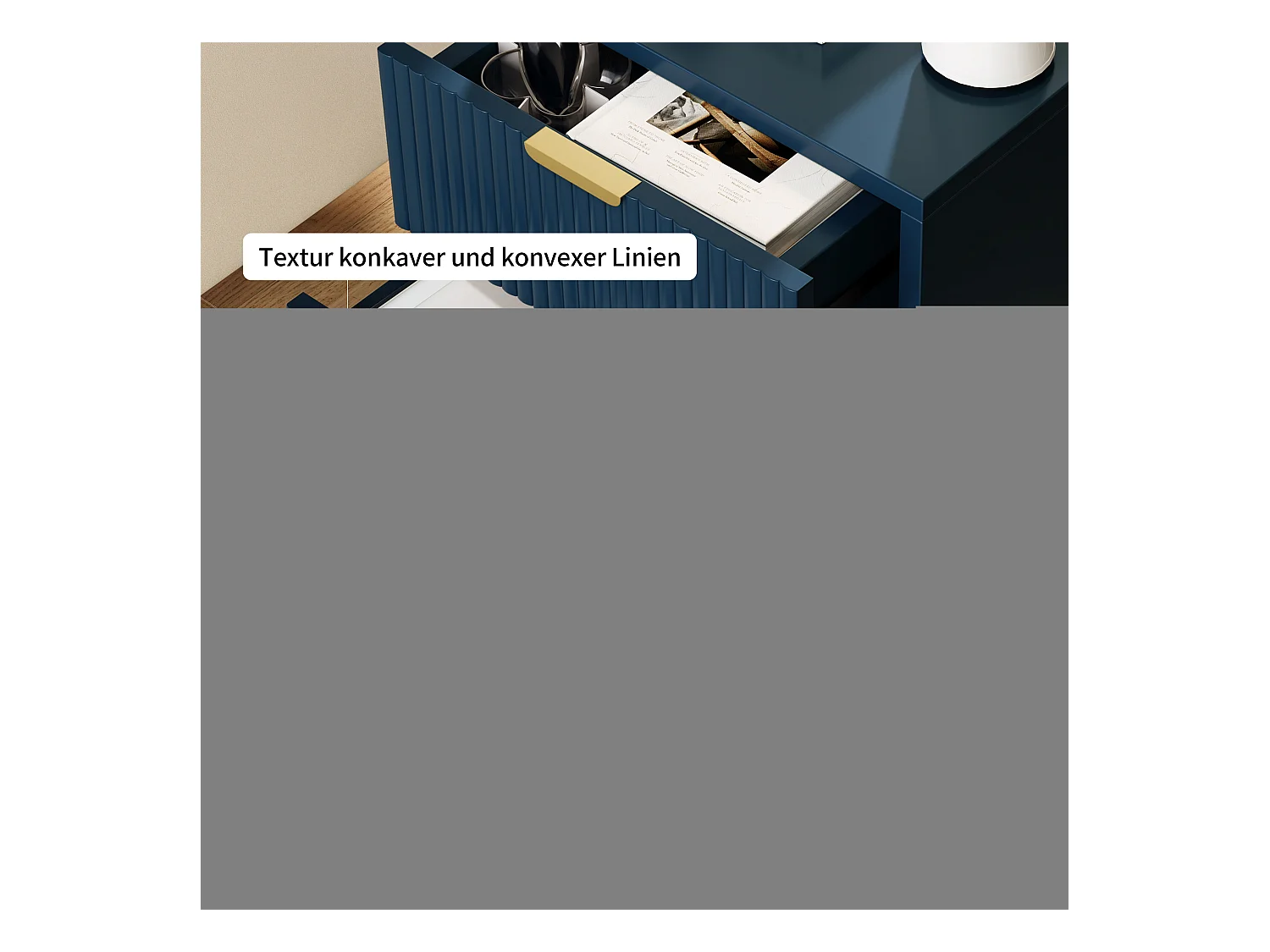 Moderner blauer Nachttisch mit 2 Schubladen und goldenen Füßen – Elegantes und funktionales Design