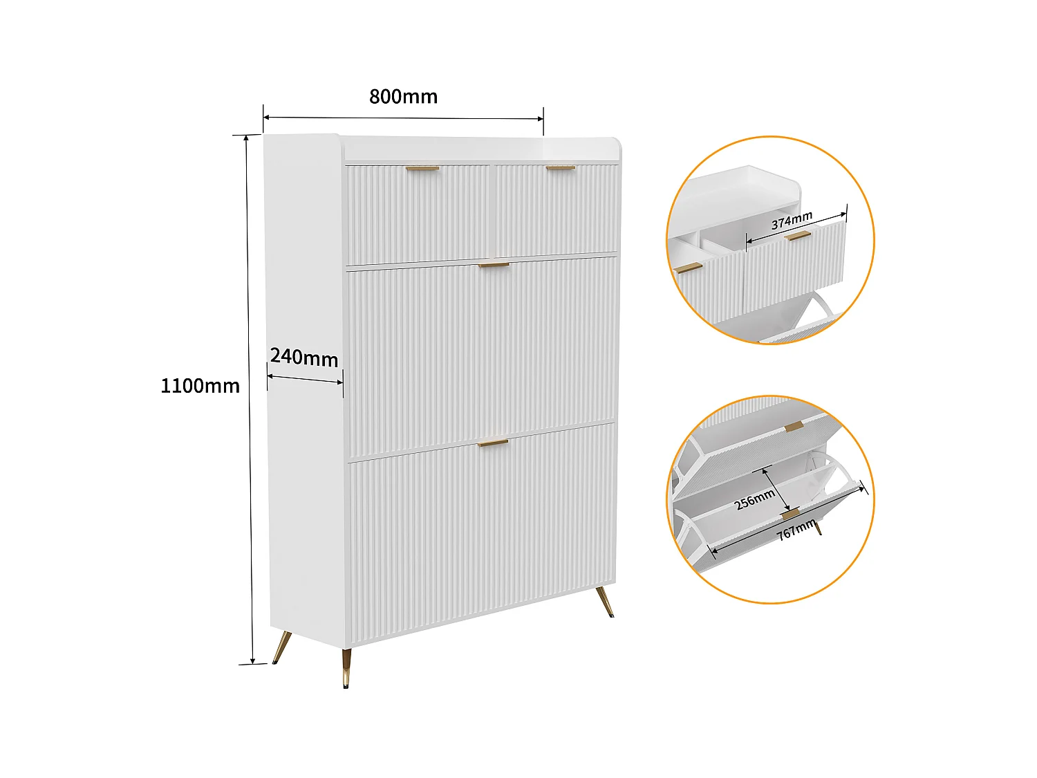 Meuble à chaussures blanc moderne avec 2 tiroirs et 2 portes basculantes – Design minimaliste et fonctionnel