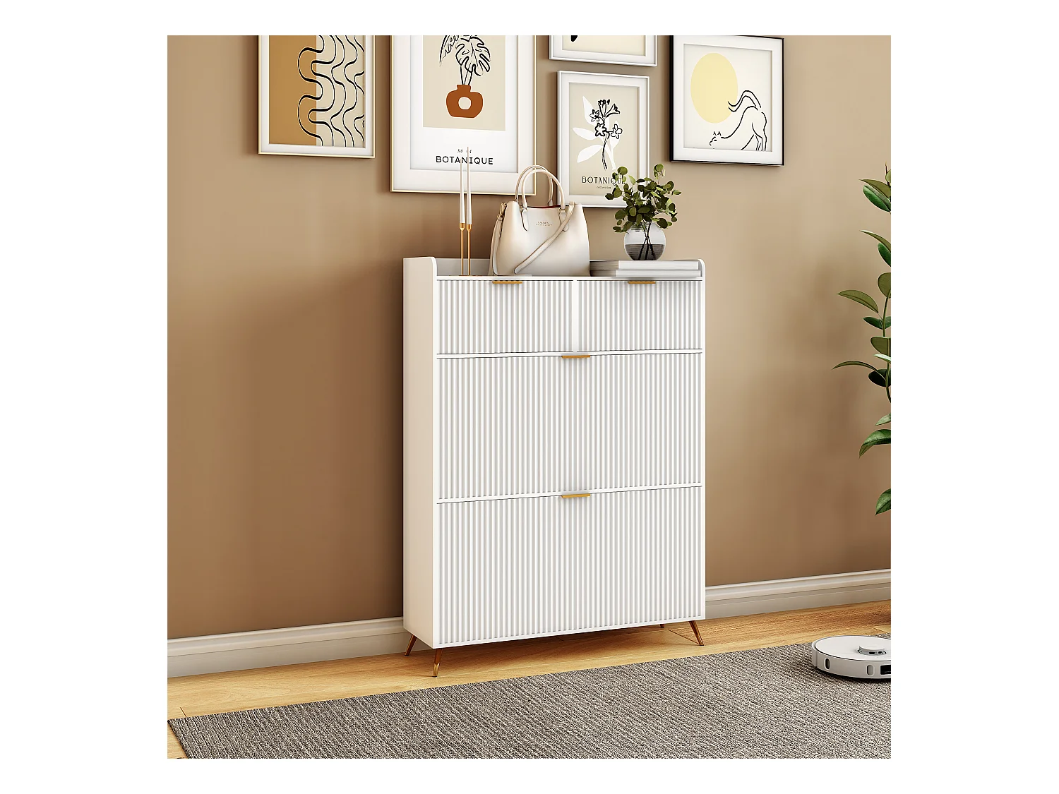 Meuble à chaussures blanc moderne avec 2 tiroirs et 2 portes basculantes – Design minimaliste et fonctionnel