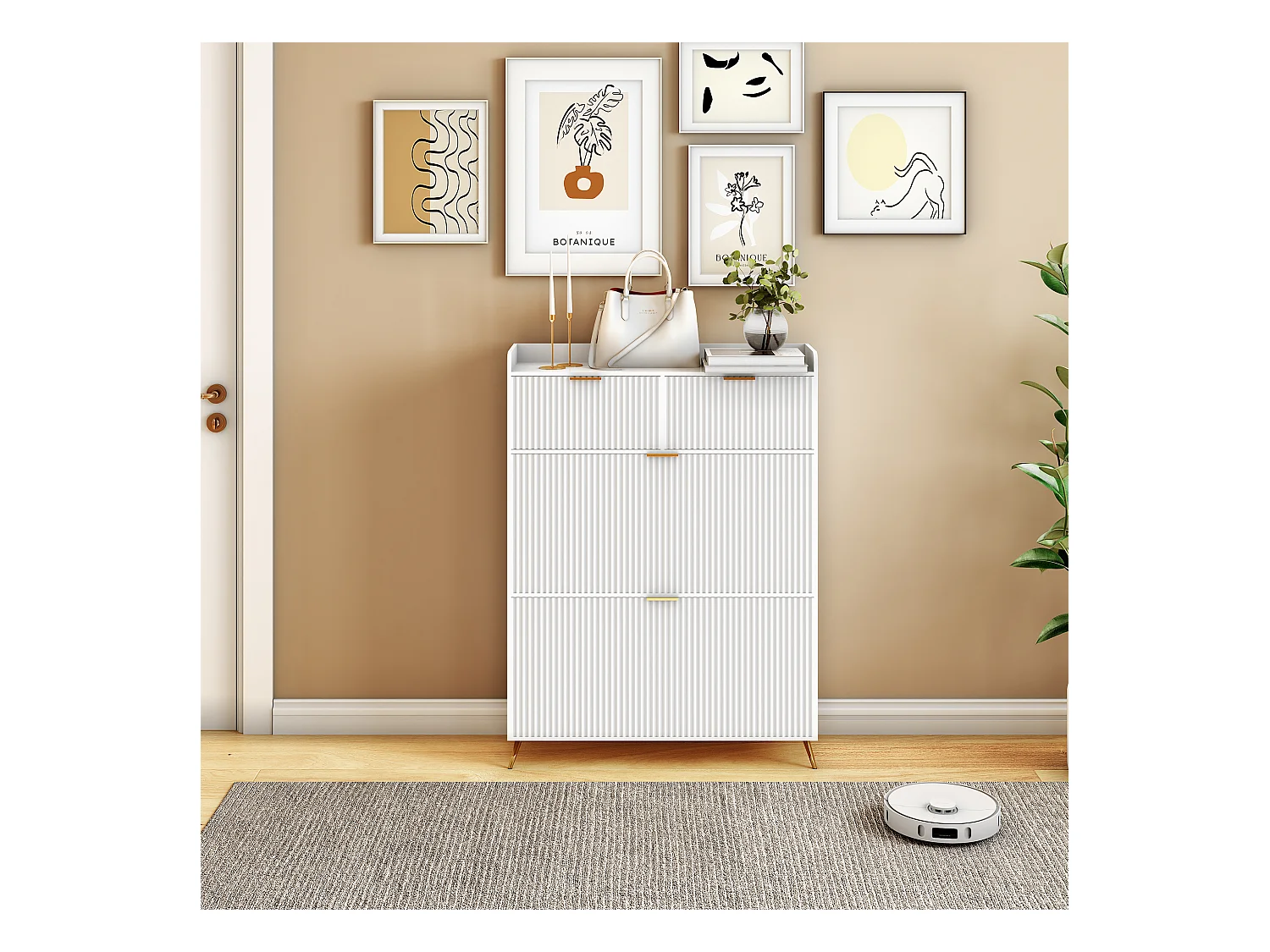 Meuble à chaussures blanc moderne avec 2 tiroirs et 2 portes basculantes – Design minimaliste et fonctionnel