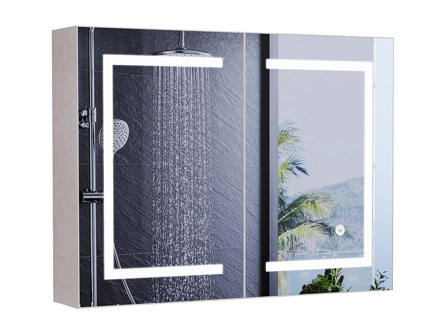 Meuble de salle de bain avec miroir LED intelligent, 2 portes, 80 cm, éclairage à intensité variable