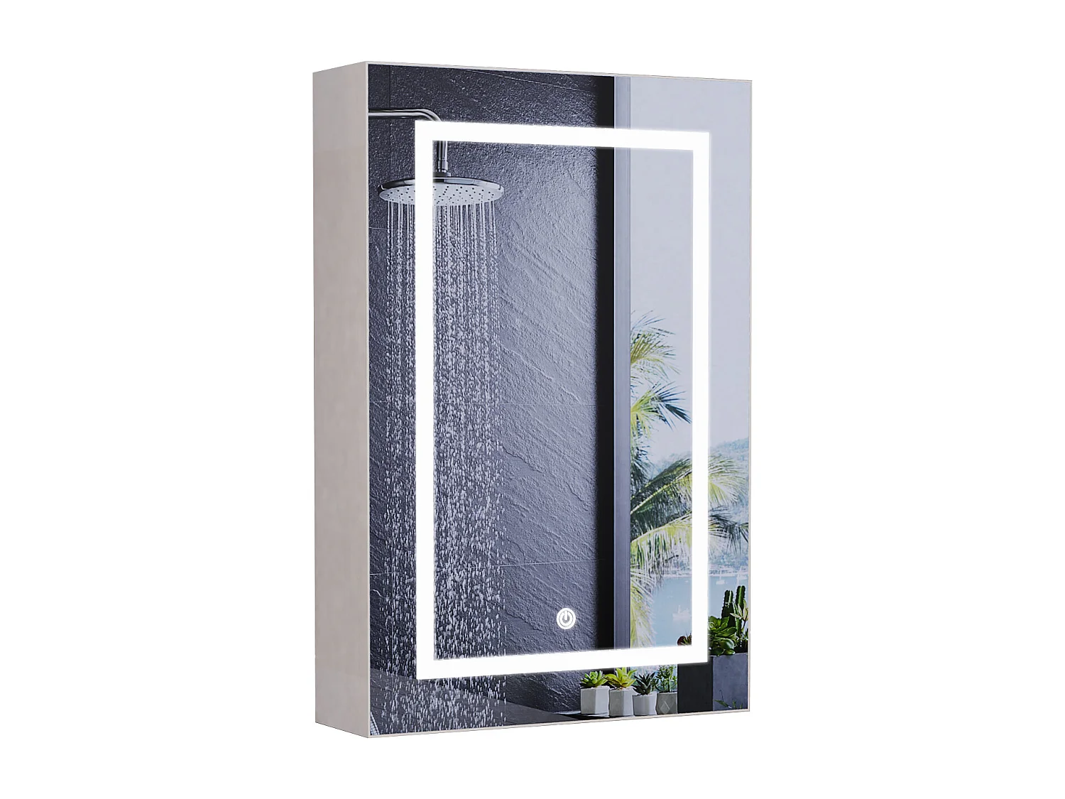 Badezimmerschrank mit 50 x 70 cm großem LED-Spiegel, verstellbaren Regalen und Touch-Schalter – weißes, feuchtigkeitsbeständiges MDF