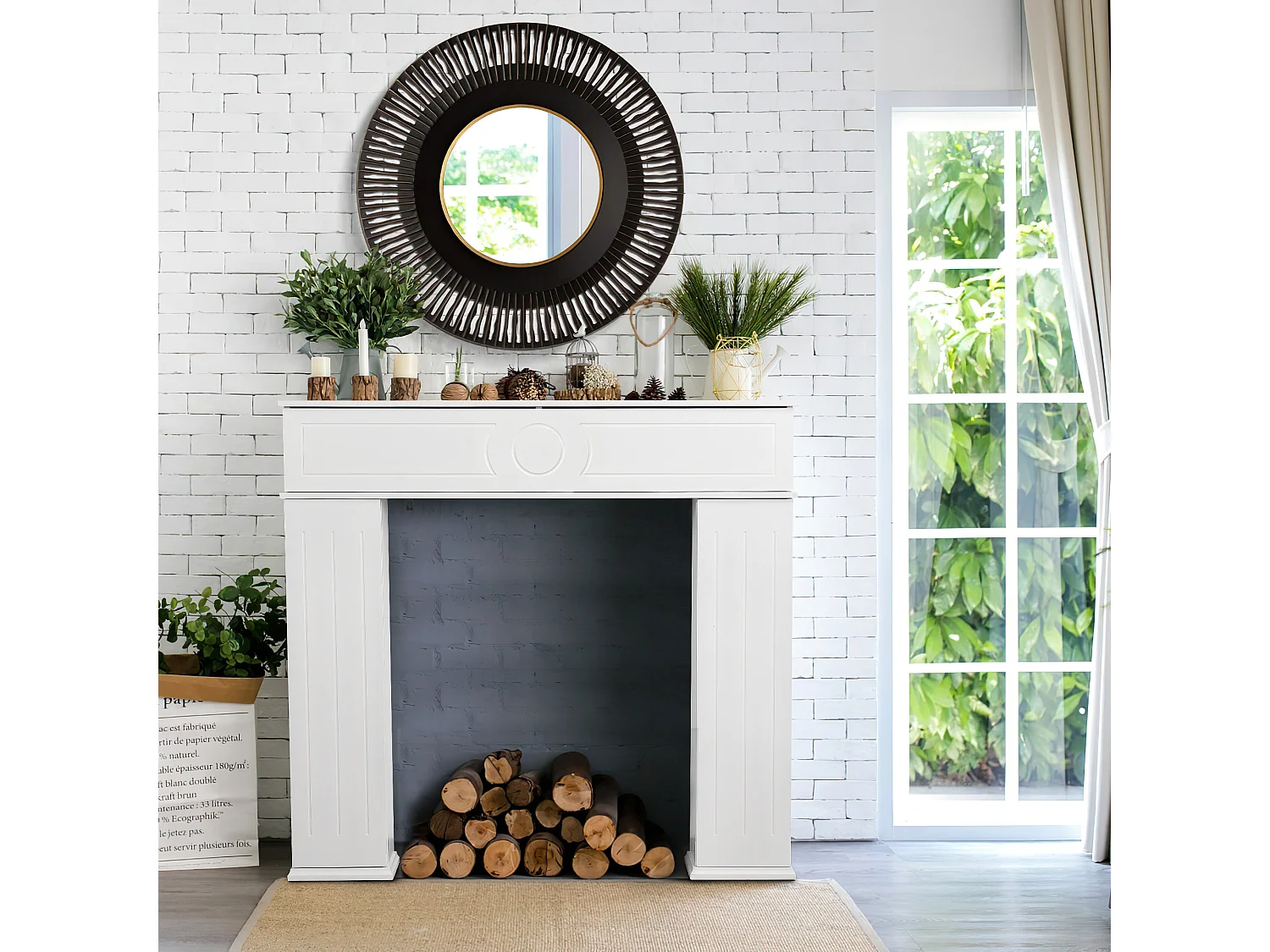 Cheminée décorative blanche à 3 portes et rangement XL – Console en MDF pour salon et chambre