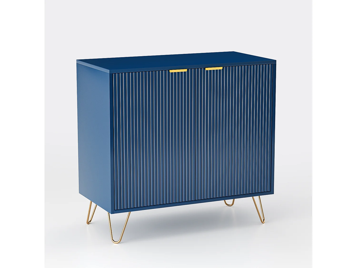 Buffet deux portes bleu marine avec pieds dorés – Design moderne et élégant