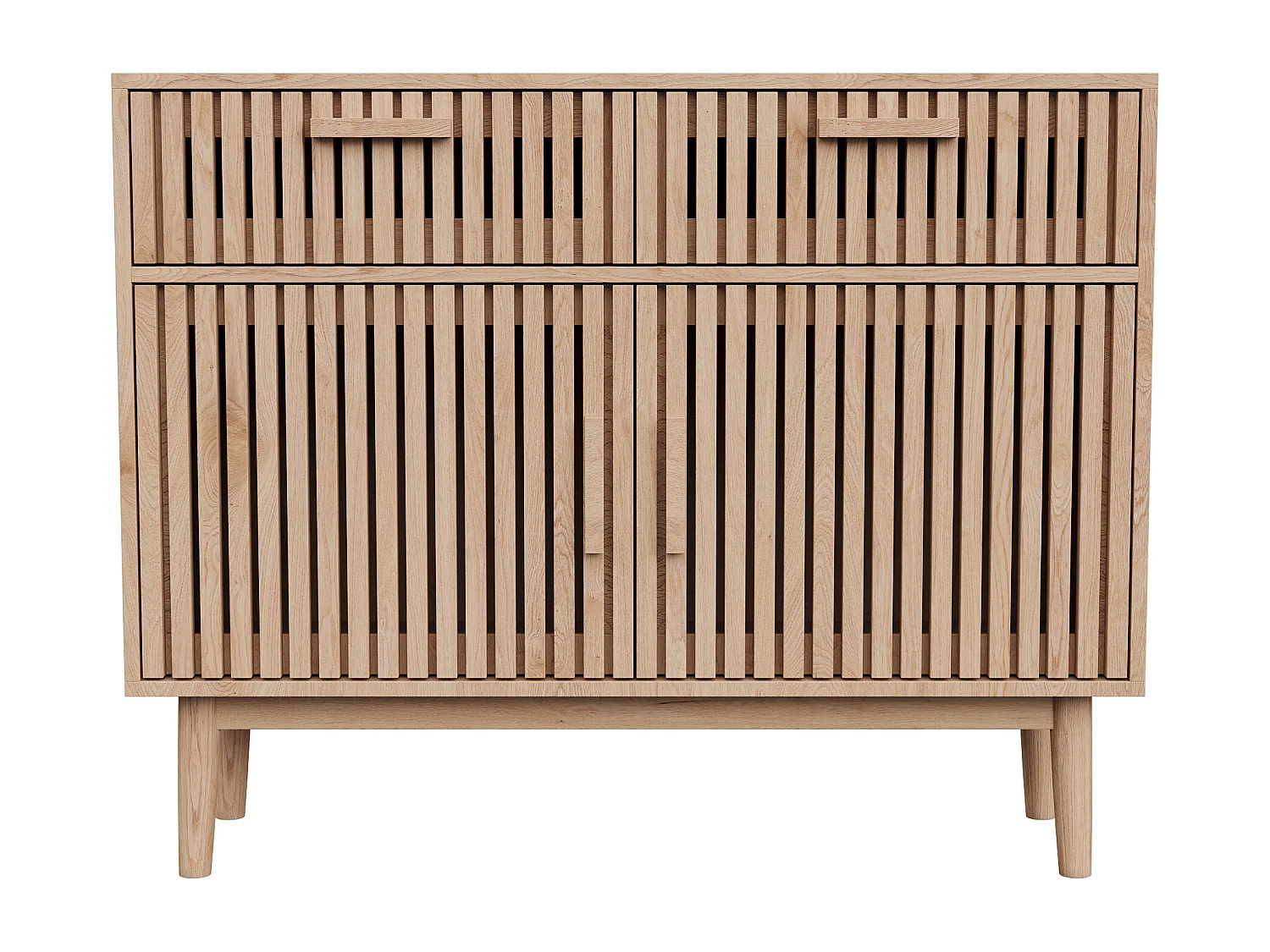 Credenza in legno massello con 2 cassetti e 2 ante – Design nordico, 100x35x80cm, colore naturale