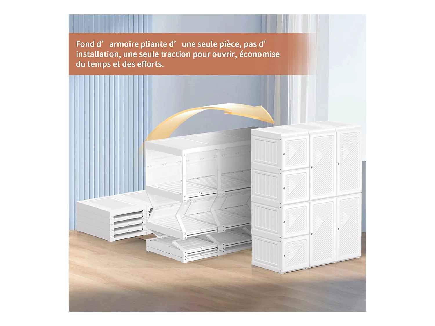 PP Faltbarer Kleiderschrank mit 6 Türen, 5 Fächern und 1 Kleiderstange – Weiß, 136 x 69 x 50 cm, 470 l Fassungsvermögen