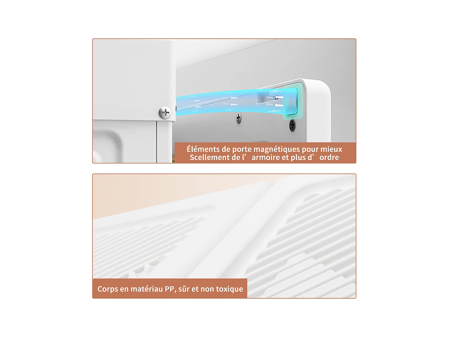 PP Faltbarer Kleiderschrank mit 6 Türen, 5 Fächern und 1 Kleiderstange – Weiß, 136 x 69 x 50 cm, 470 l Fassungsvermögen