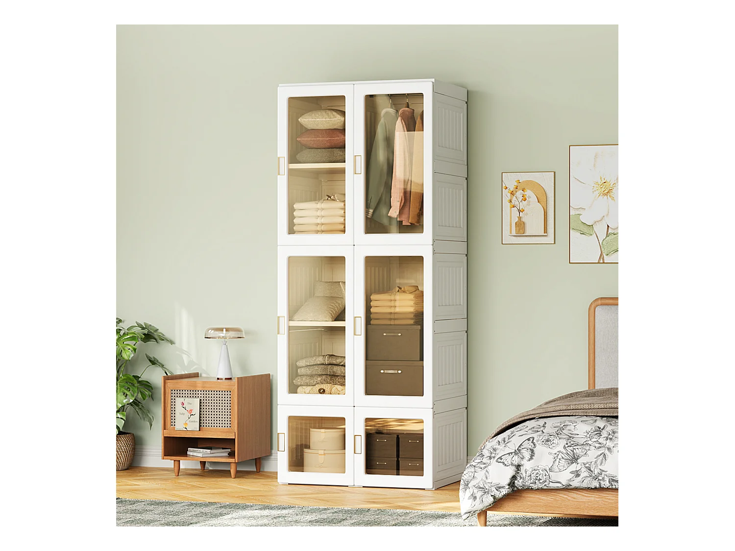 Armoire pliante portable à 8 compartiments et 6 portes transparentes, structure en PP, 170 x 69 x 50 cm – Grande capacité 590 L