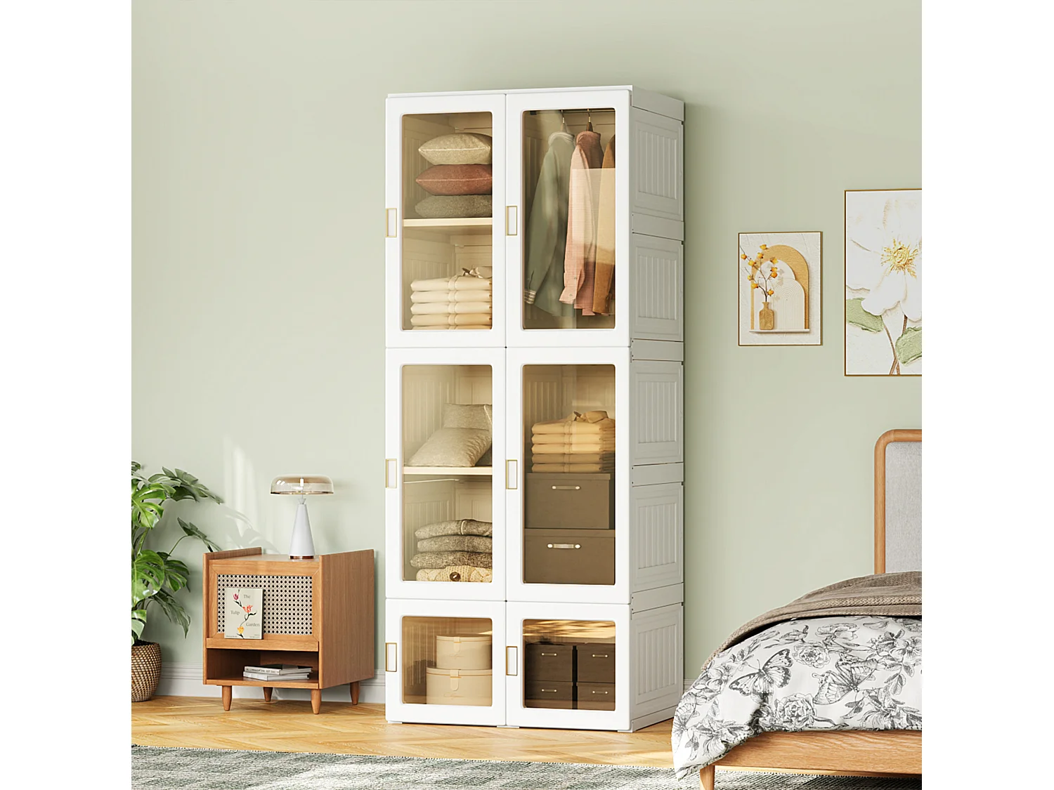 Armoire pliante portable à 8 compartiments et 6 portes transparentes, structure en PP, 170 x 69 x 50 cm – Grande capacité 590 L