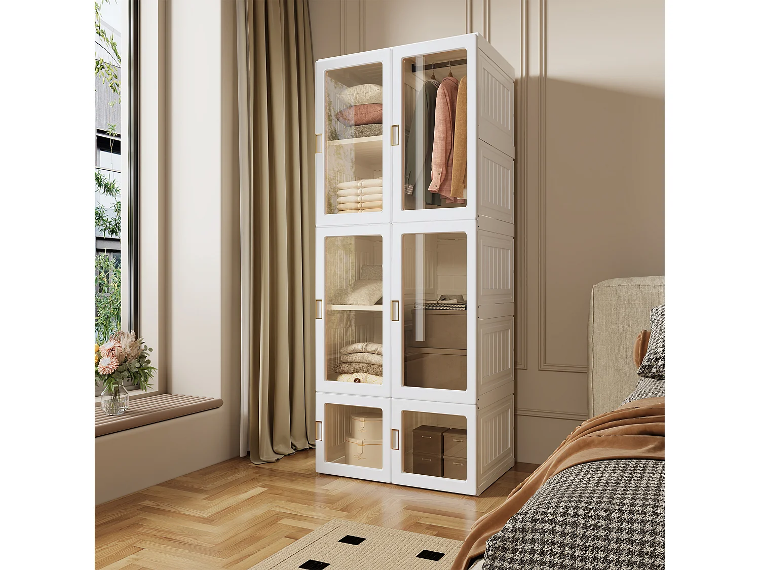 Armoire pliante portable à 8 compartiments et 6 portes transparentes, structure en PP, 170 x 69 x 50 cm – Grande capacité 590 L