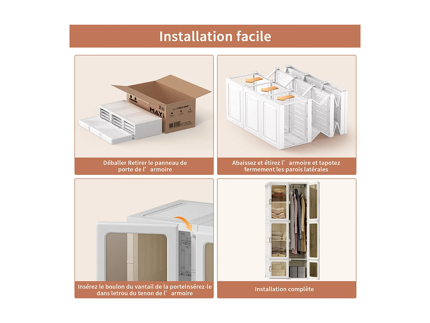 Armoire pliante portable à 8 compartiments et 6 portes transparentes, structure en PP, 170 x 69 x 50 cm – Grande capacité 590 L