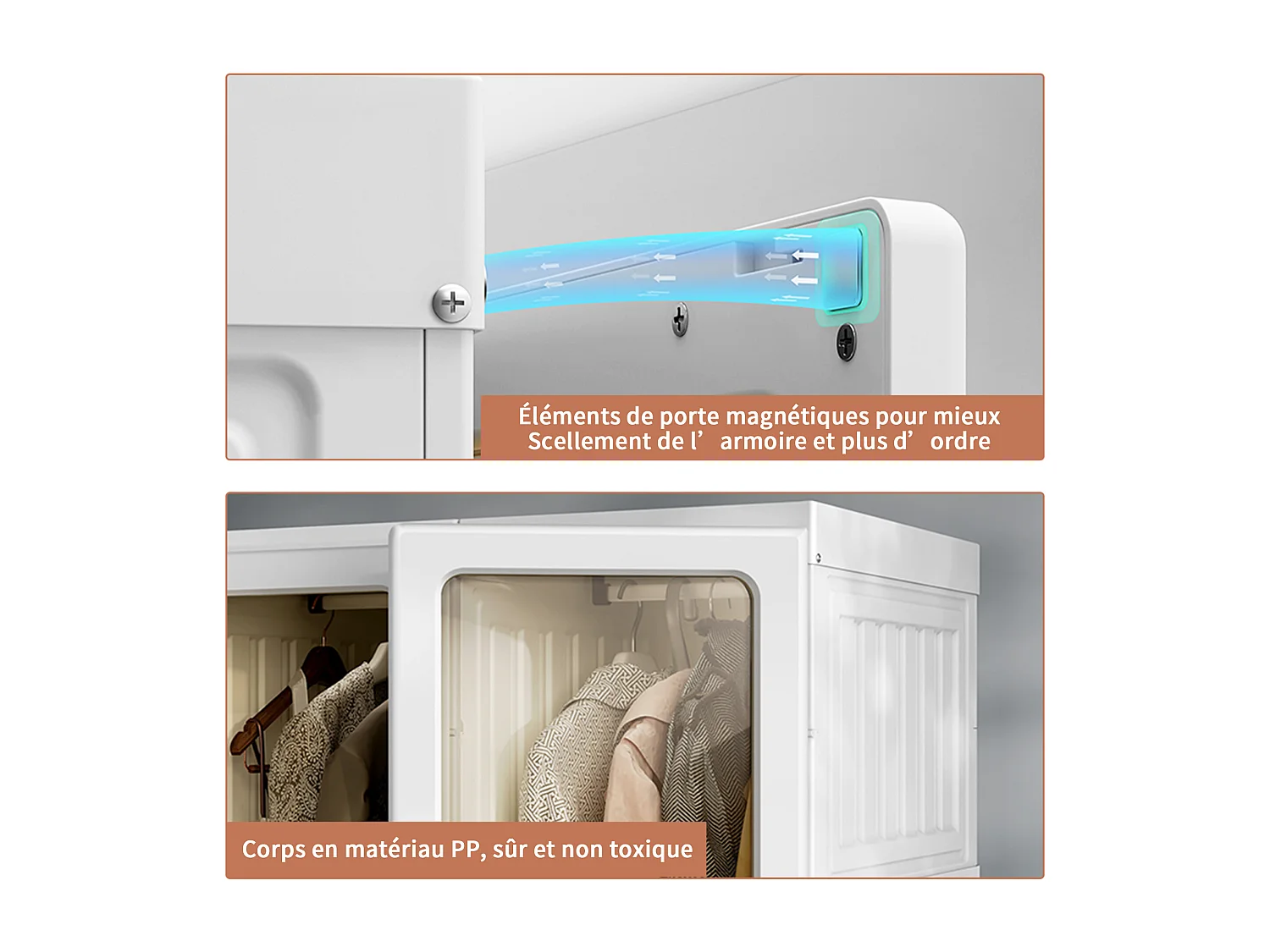 Armoire pliante portable à 8 compartiments et 6 portes transparentes, structure en PP, 170 x 69 x 50 cm – Grande capacité 590 L