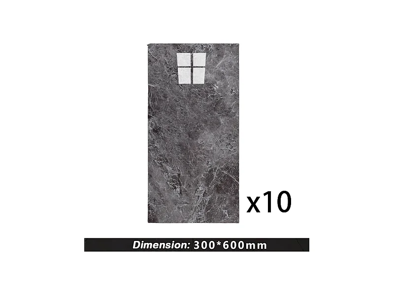 10 x Papier peint autocollant 3D Effet carrelage 30 cm x 60 cm Gris 1,8 m²