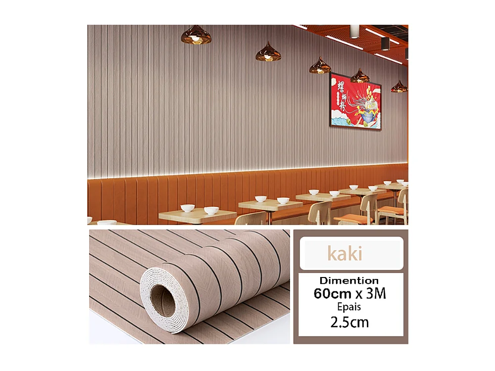 Rouleau de papier peint autocollant 3D PVC 60 cm x 3 m, imitation bois kaki, résistant à l'eau et à l'humidité
