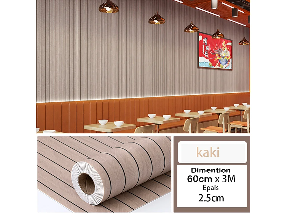 Rouleau de papier peint autocollant 3D PVC 60 cm x 3 m, imitation bois kaki, résistant à l'eau et à l'humidité